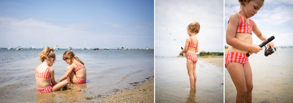Family photos which fishing at beach